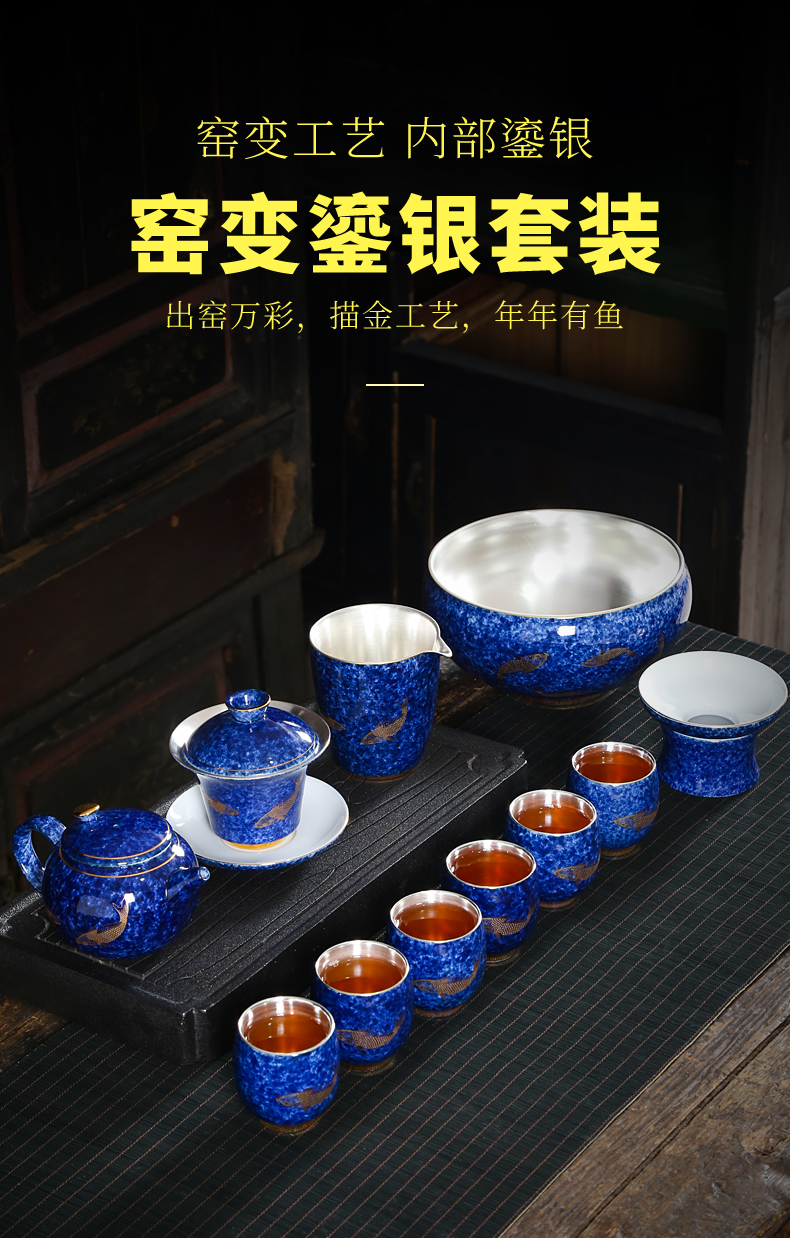 Ji see colour year after year have fish jingdezhen blue hand draw little teapot checking ceramic household kung fu tea kettle