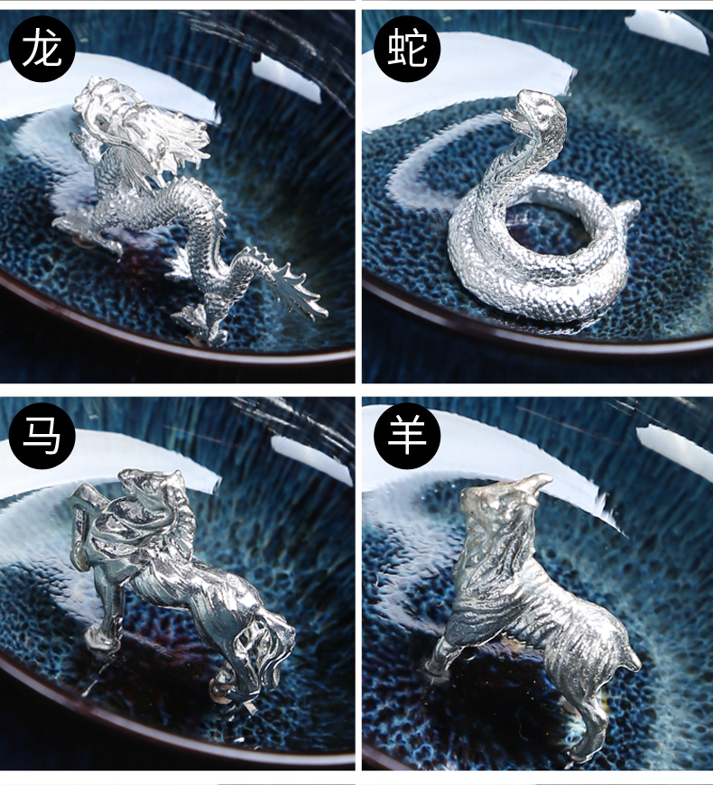 Silver up ceramic cups kung fu tea set Chinese zodiac Silver sample tea cup to build master cup single cup bowl