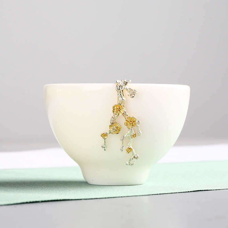 Dehua white porcelain inlay silver kung fu tea set ceramic cups master sample tea cup silver cup single CPU built light tea bowl