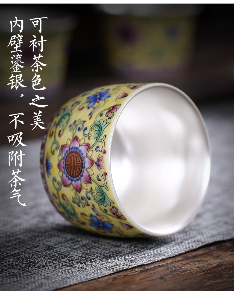 Jingdezhen silver colored enamel coppering. As personal ceramic cups sample tea cup 999 sterling silver cup single cup tea bowl, master