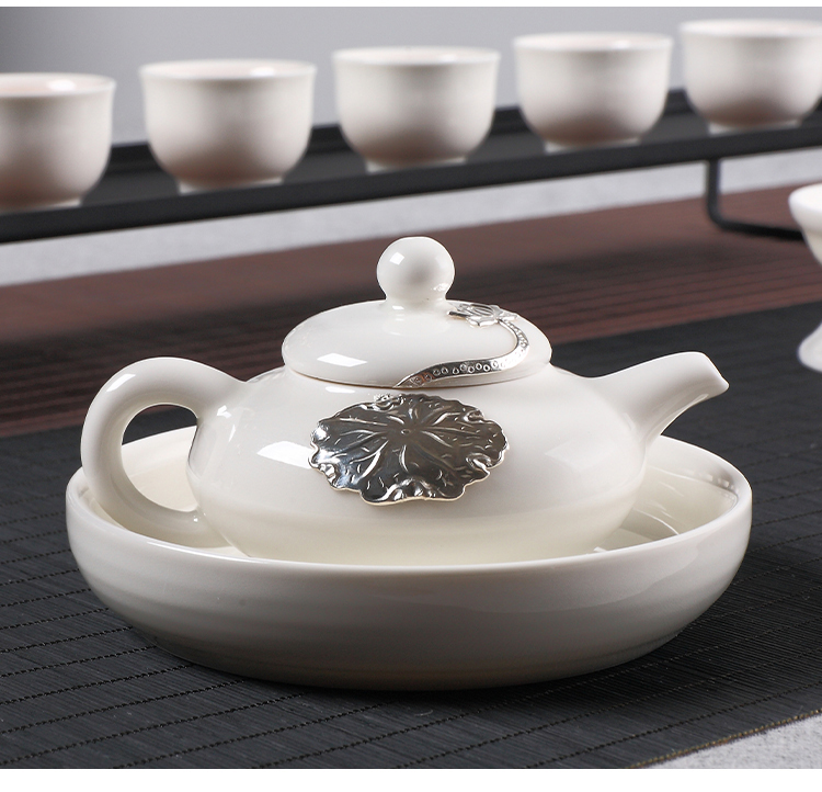 Dehua white porcelain teapot jade craft checking silver ceramic teapot household filter white CiHu kung fu tea tea