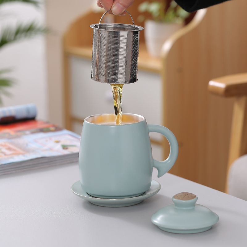 Your up tasted silver gilding office cup tea cup with lid cup large capacity office ceramic filtering water separation