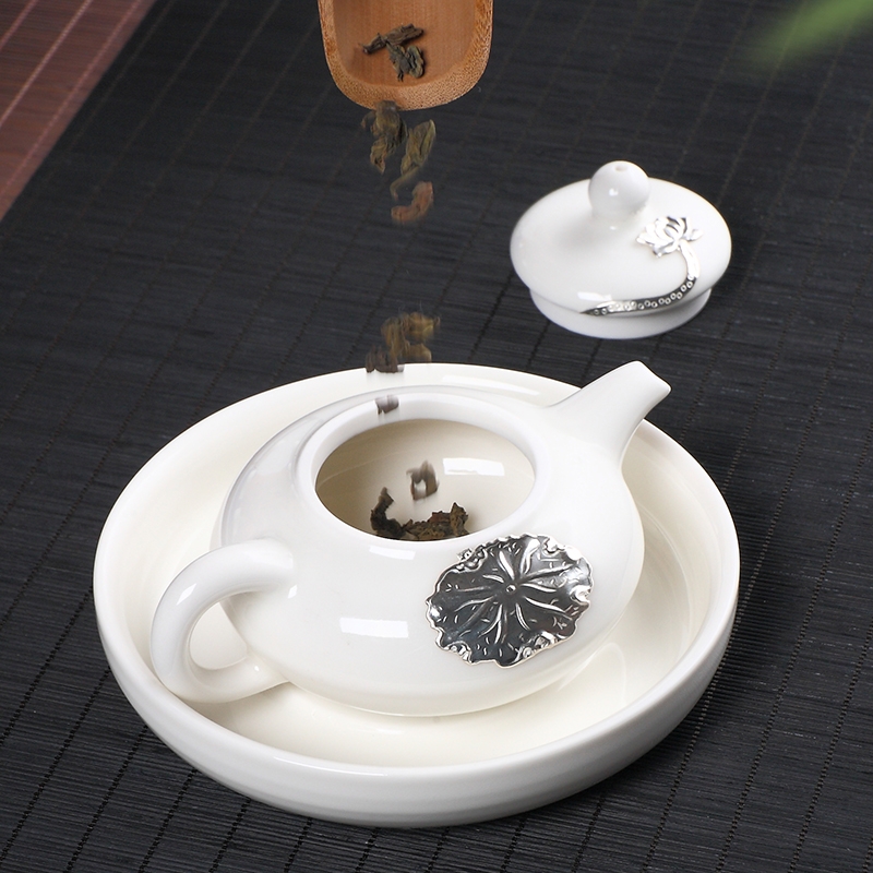 Dehua white porcelain teapot jade craft checking silver ceramic teapot household filter white CiHu kung fu tea tea