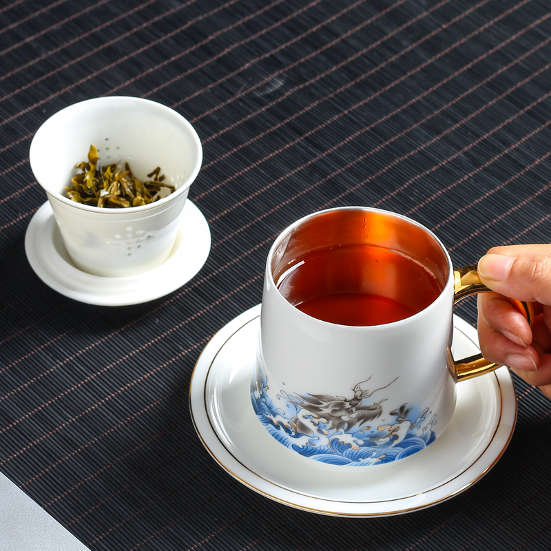 Jingdezhen 999 sterling silver ceramic cups with cover glass domestic large capacity coppering. As silver glass office custom lettering