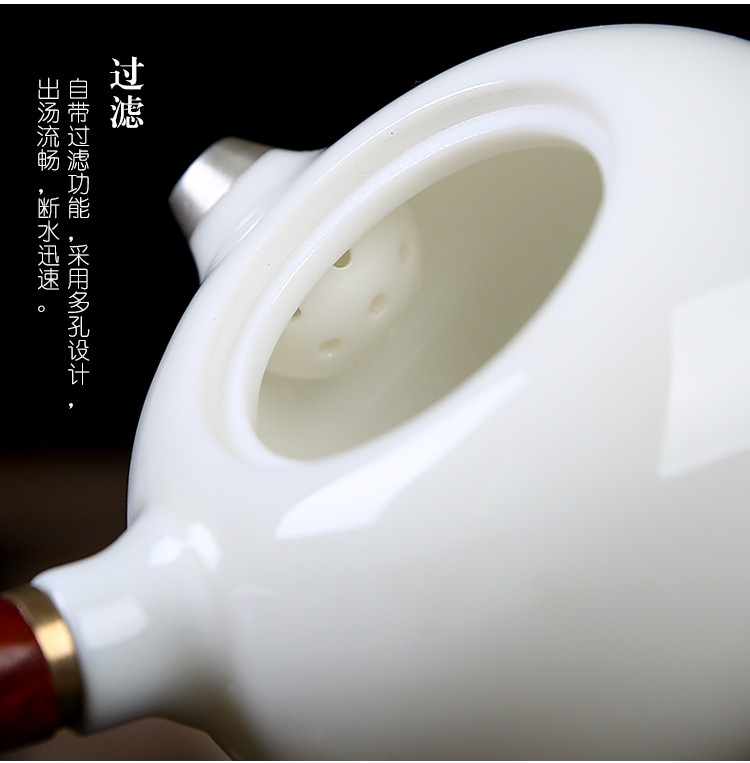 Dehua white porcelain tasted silver tea set household whole silver gilding kung fu tea cups suet jade teapot fair keller