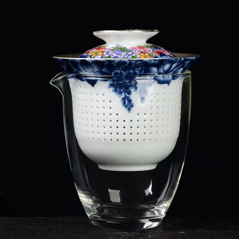 Sterling silver ceramic fair one three cups of glass cup tasted silver gilding portable travel tea set with silver crack cup of office home