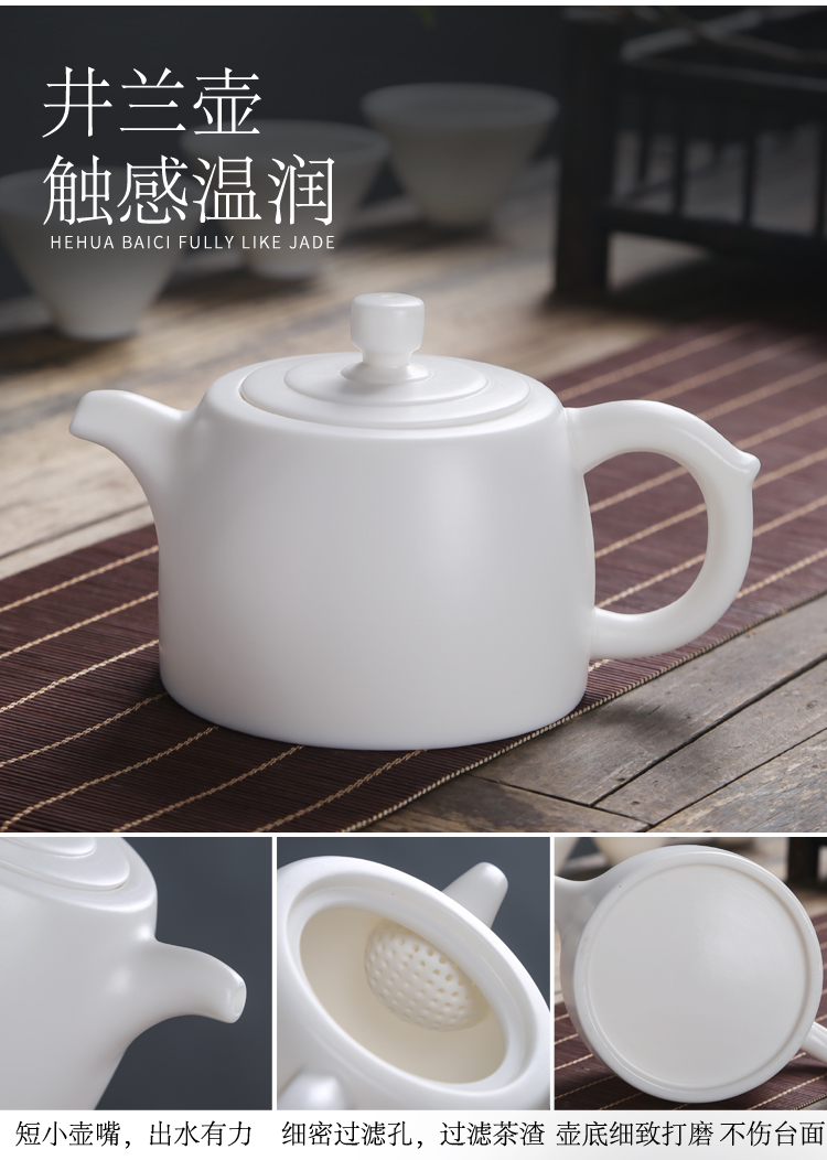 Dehua white porcelain teapot household kung fu tea set manual single pot office ceramic biscuit firing suet jade teapot gifts