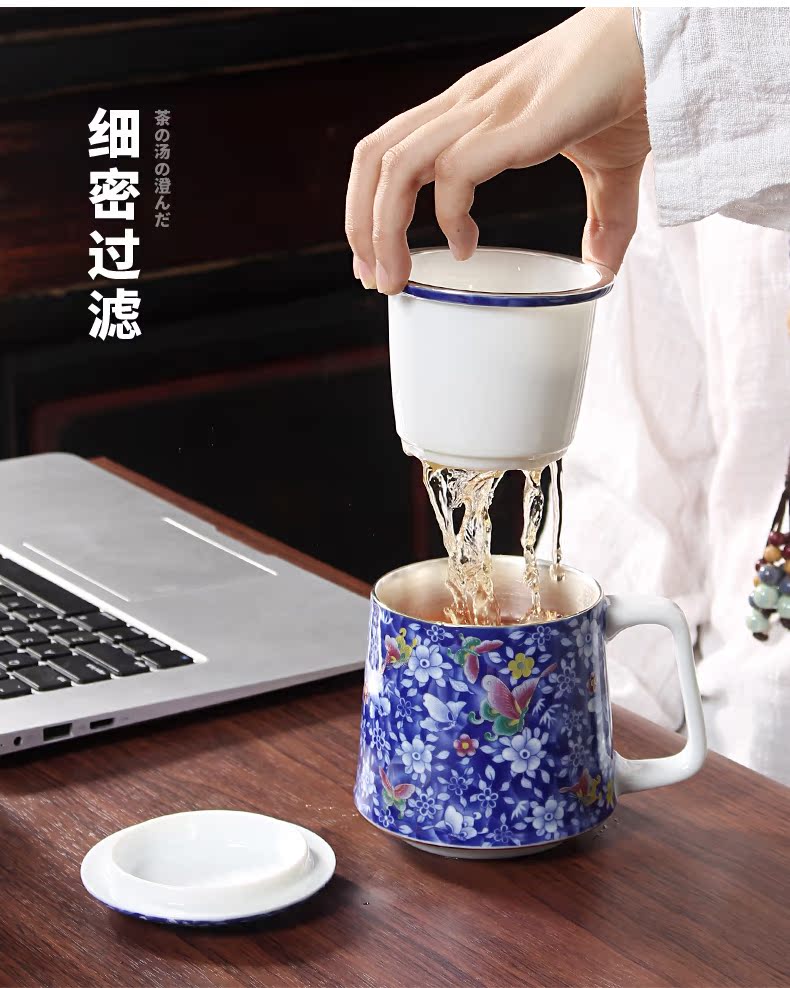 Jingdezhen tasted silver ceramic cup 999 sterling silver gilding office separation filter tea cups with cover cup