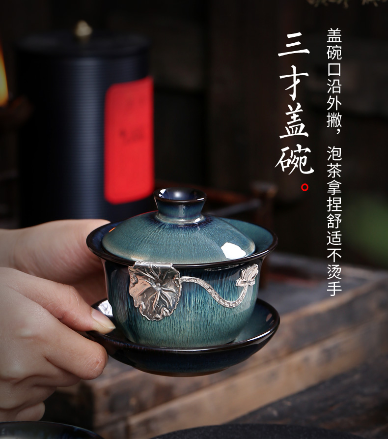 Jingdezhen up with silver tureen large ceramic only three bowls of household kung fu tea sets and tea cups, tea cups