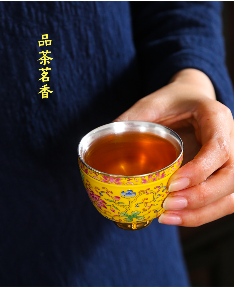 Jingdezhen tasted silver gilding kung fu tea colored enamel hand - made ceramic cups sample tea cup master cup single cup chicken cylinder cup