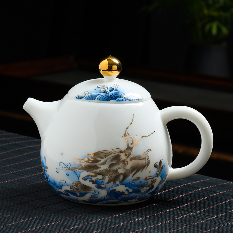 Tasted silver gilding the see colour was suit kunfu tea cups jingdezhen high - grade white gift boxes of household ceramic teapot sitting room