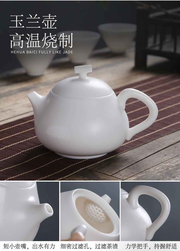 Dehua white porcelain teapot household kung fu tea set manual single pot office ceramic biscuit firing suet jade teapot gifts