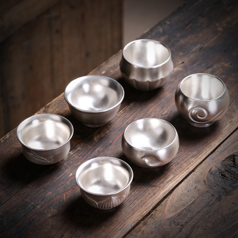 Silver cup 999 sterling Silver, kung fu tea set sample tea cup coppering. As the master CPU ceramics single cup bowl tea light