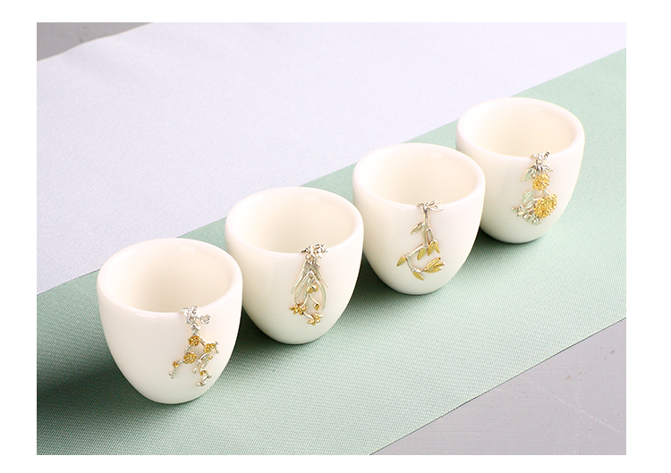 Dehua white porcelain inlay silver kung fu tea set ceramic cups master sample tea cup silver cup single CPU built light tea bowl