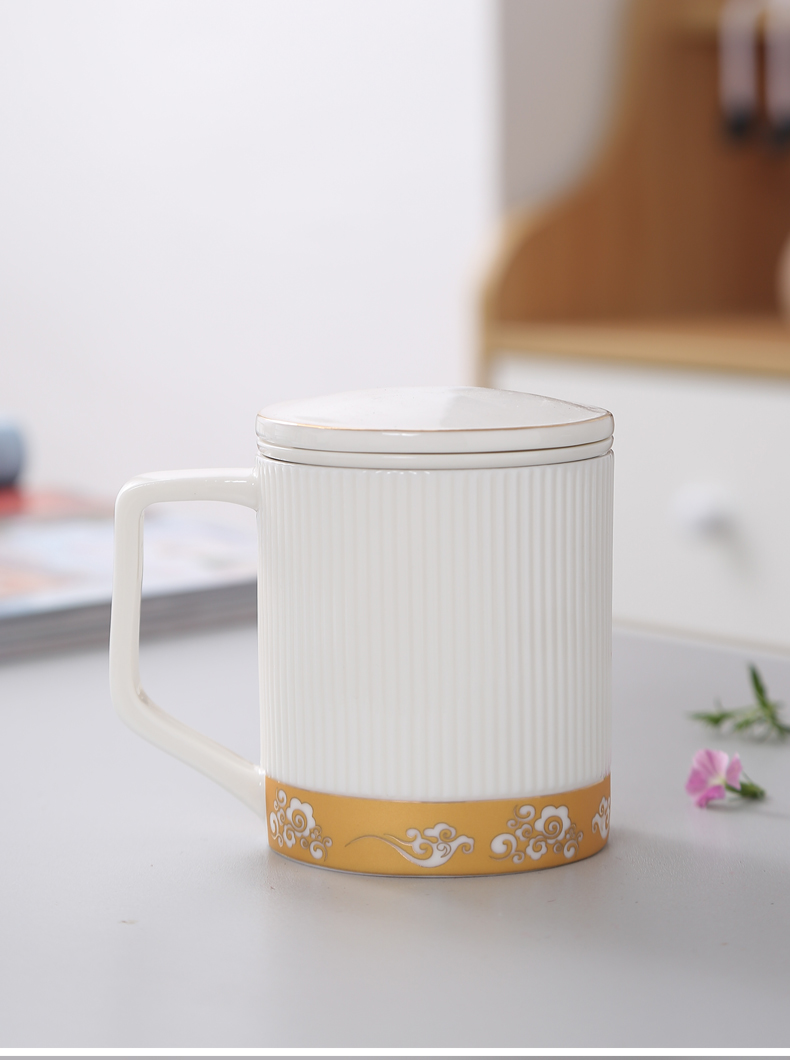 White porcelain cup silver ceramic tea cup tea office separation filter with cover man contracted household glass