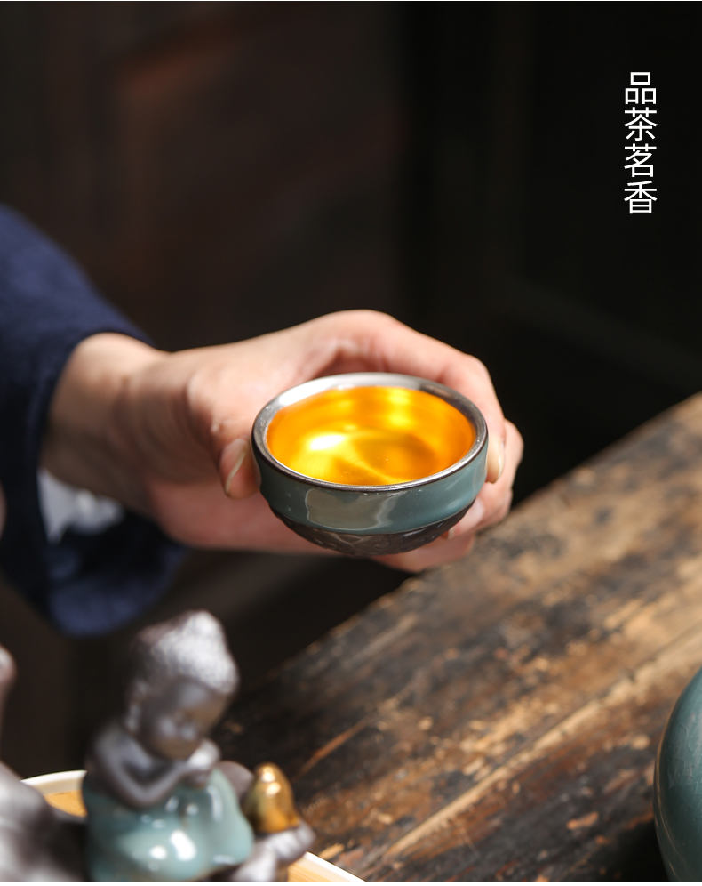 Tasted silver gilding lazy tea set, informs building light gold konoha atone semi - automatic teapot kung fu tea set, ceramic