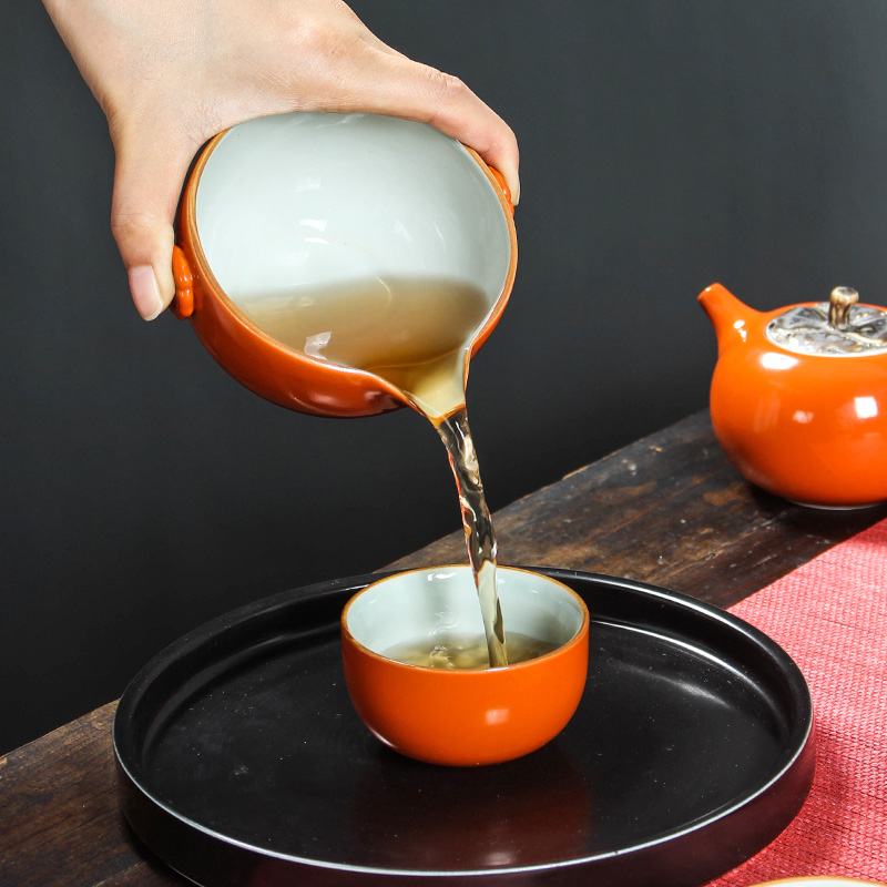 Kung fu tea set suit creative household travel tea set all the best ceramic persimmon tea gift set of tea cups