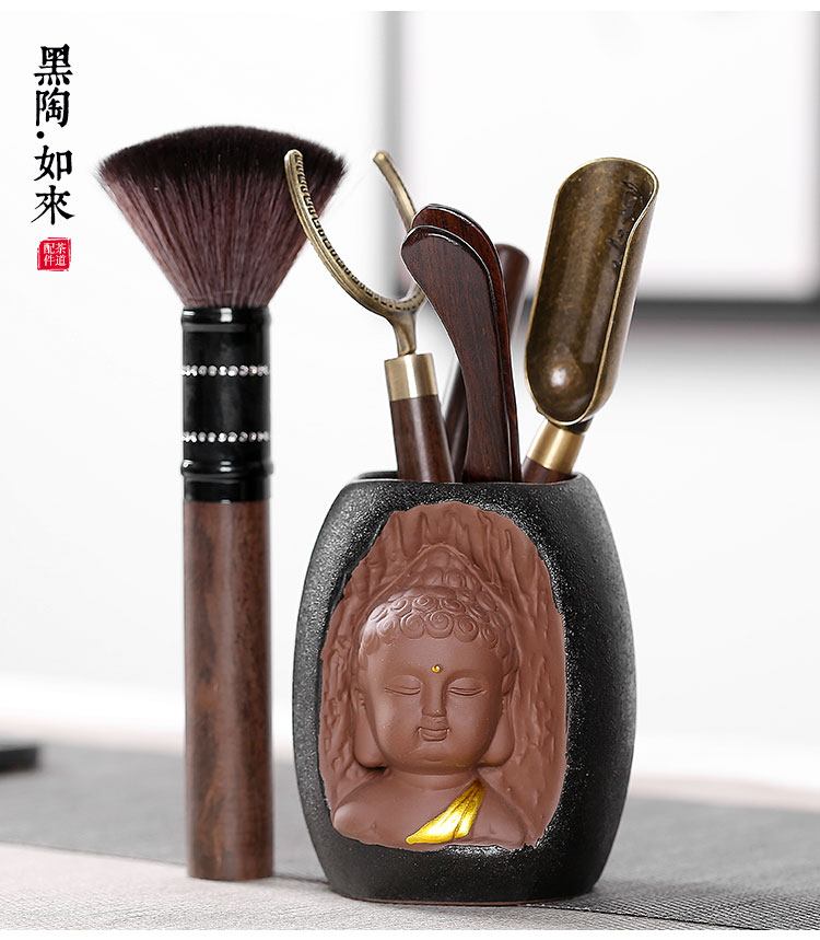 Black pottery tea six gentleman 's suit kung fu tea accessories ebony wood ChaGa tea tea tea tray was furnishing articles