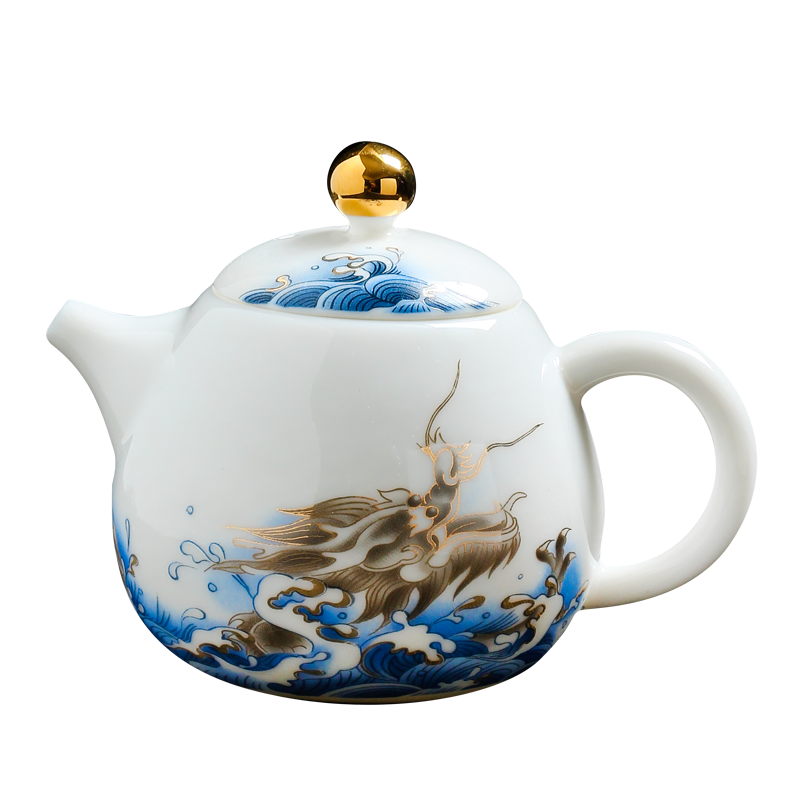 Paint ceramic teapot home beauty white porcelain small dragon sea teapot large - sized filter single pot of kung fu tea set