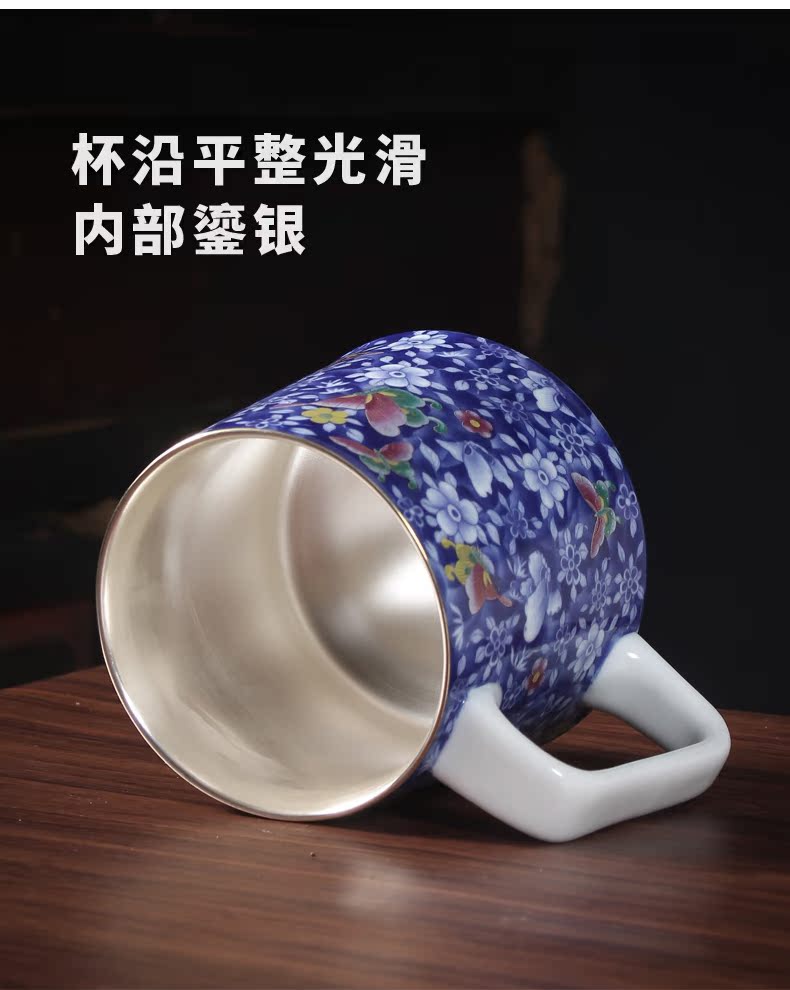 Jingdezhen tasted silver ceramic cup 999 sterling silver gilding office separation filter tea cups with cover cup