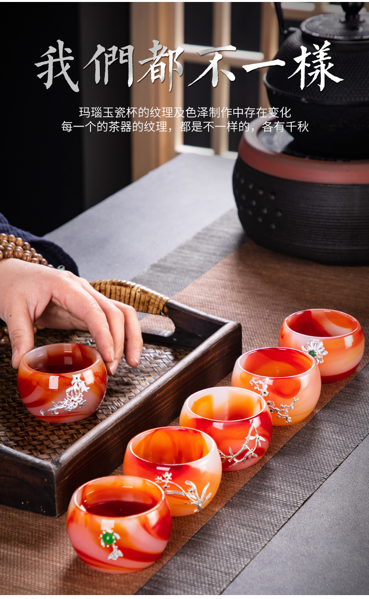 Fair silver agate jade porcelain cup large heat - resistant glass tea sea points well cup ceramic kung fu tea set with parts