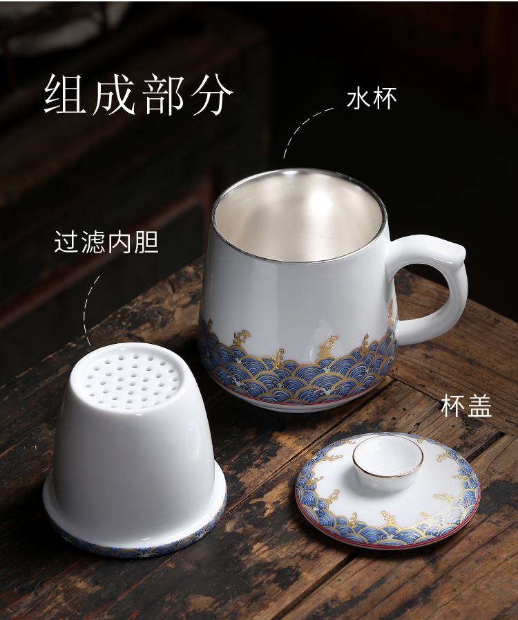 Jingdezhen 999 sterling silver enamel porcelain cup with cover cup silver cup master cup coppering. As office