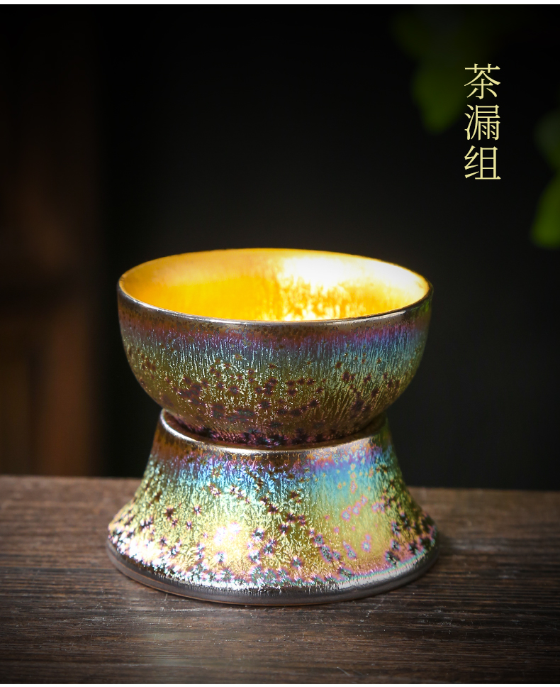High - end kung fu tea set 7 see colour built lamp light much fine gold teapot teacup mix of a complete set of ceramic creative gift
