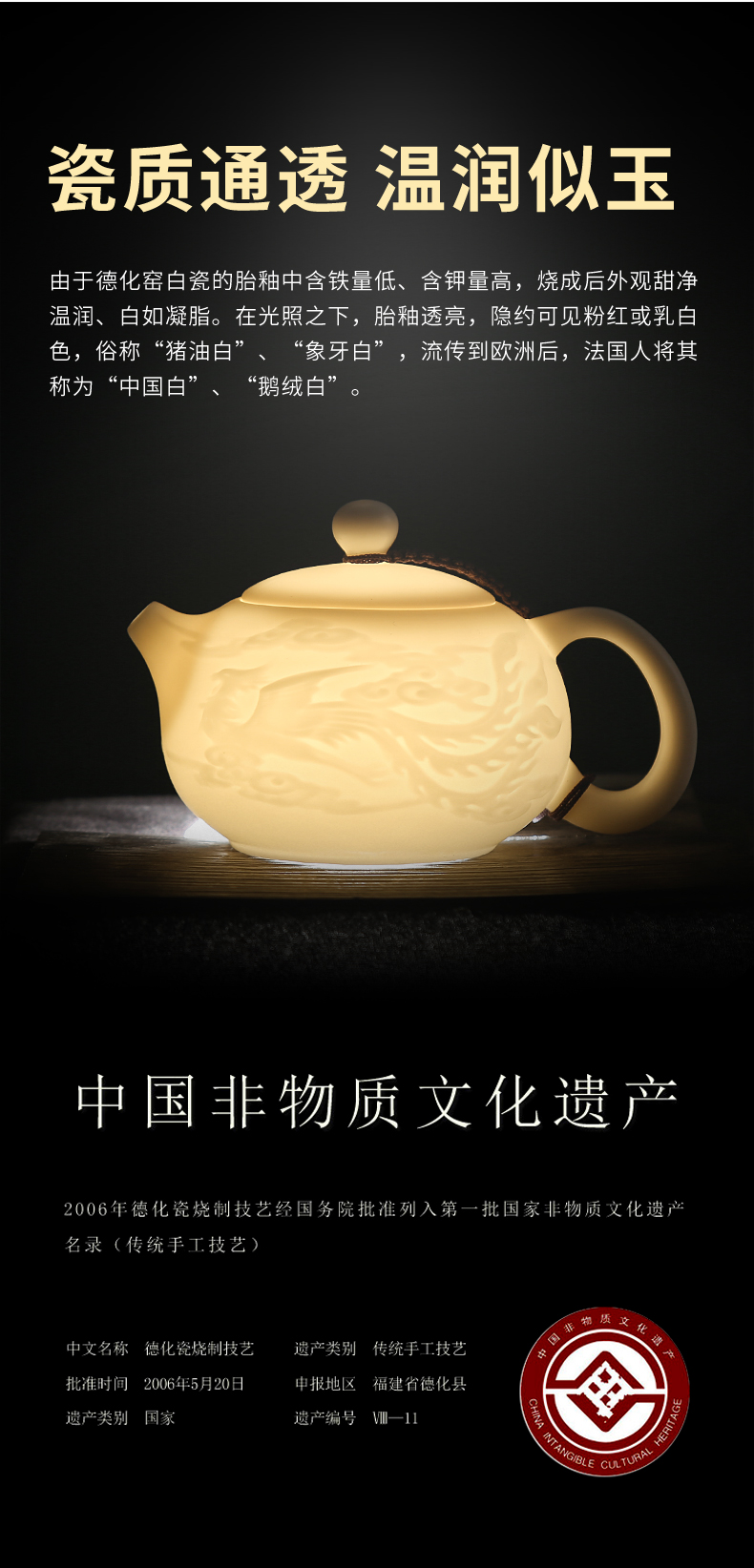 Dehua white porcelain teapot household kung fu tea set manual single pot office ceramic biscuit firing suet jade teapot gifts