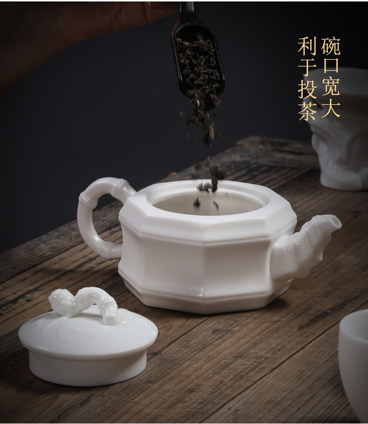 Dehua white porcelain teapot household kung fu tea set manual single pot office ceramic biscuit firing suet jade teapot gifts