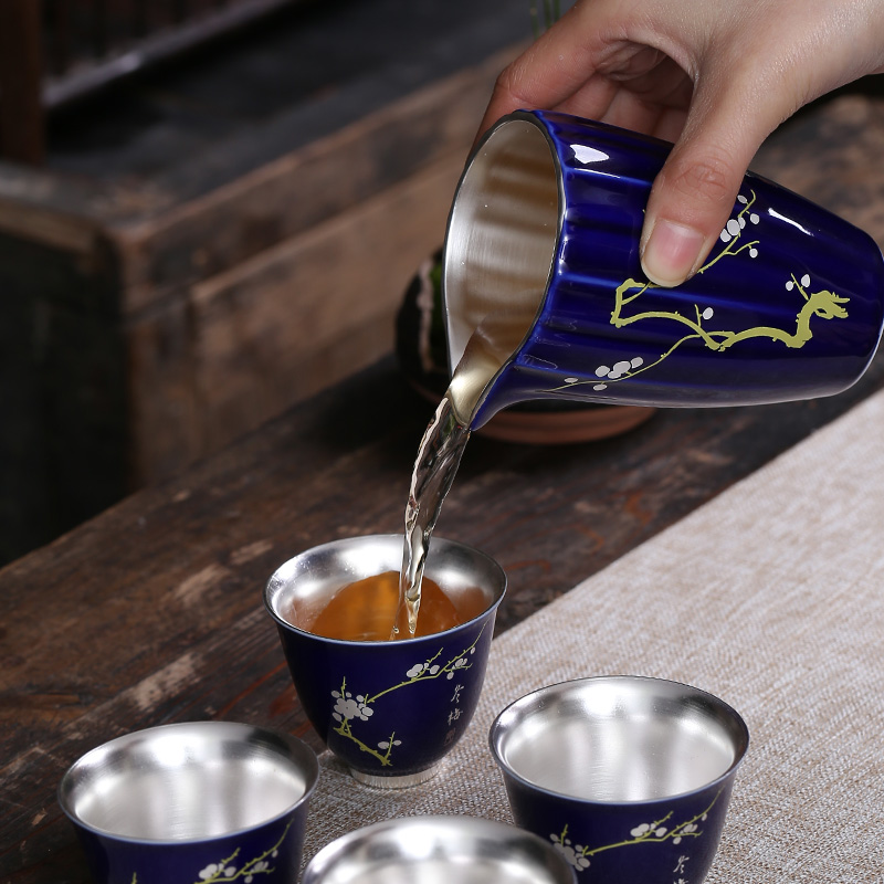 Jingdezhen coppering. As silver tea set office ceramic silver tea set a complete set of kung fu tea cup teapot household