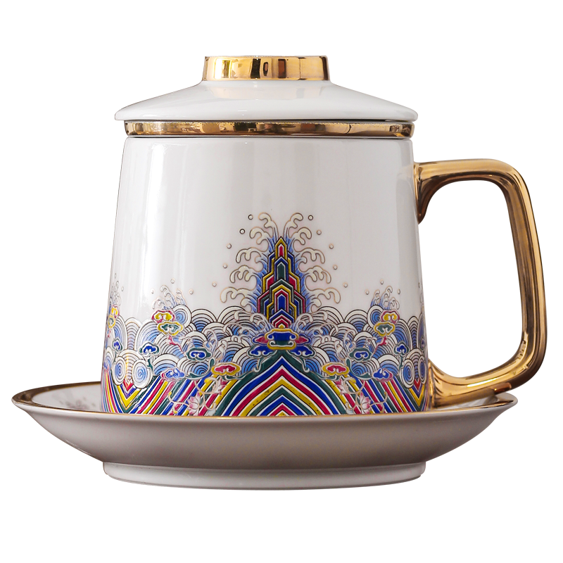 Colored enamel porcelain tea cups with cover separation filter tank tea