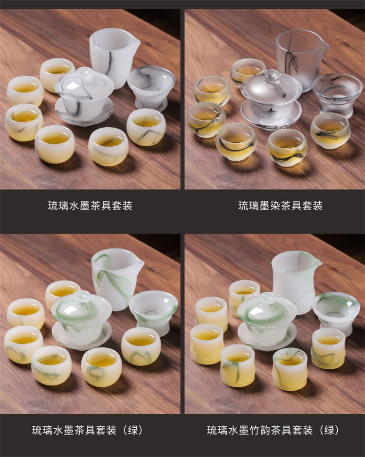 Coloured glaze kung fu tea set suit household contracted jade jade porcelain teacup tureen high - grade office of a complete set of gift boxes