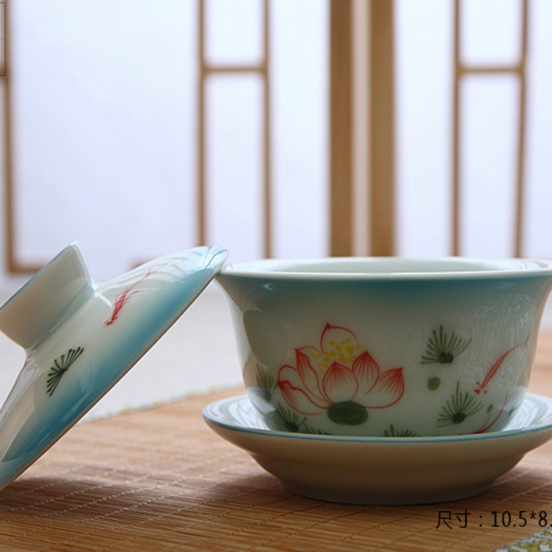 Pure manual hand - made celadon lotus kung fu tea cups of a complete set of blue and white porcelain ceramic teapot teacup gift boxes