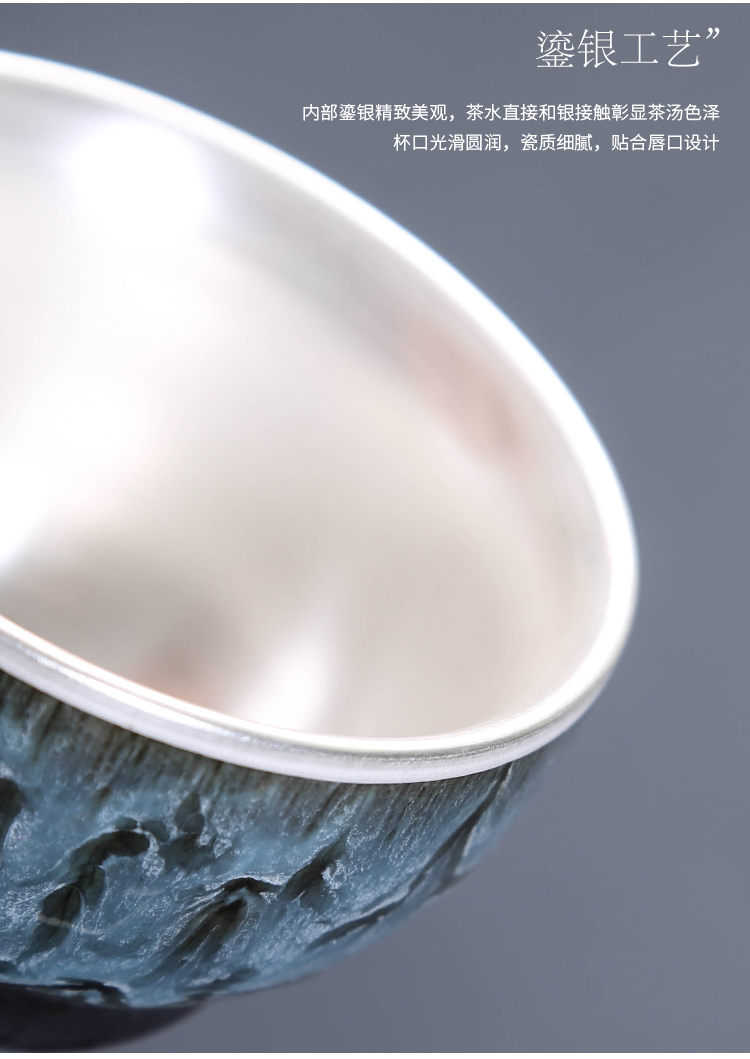 Manual coppering. As silver ceramic cups of the four seasons of 999 sterling silver cup large master cup sample tea cup single cup silver tea set