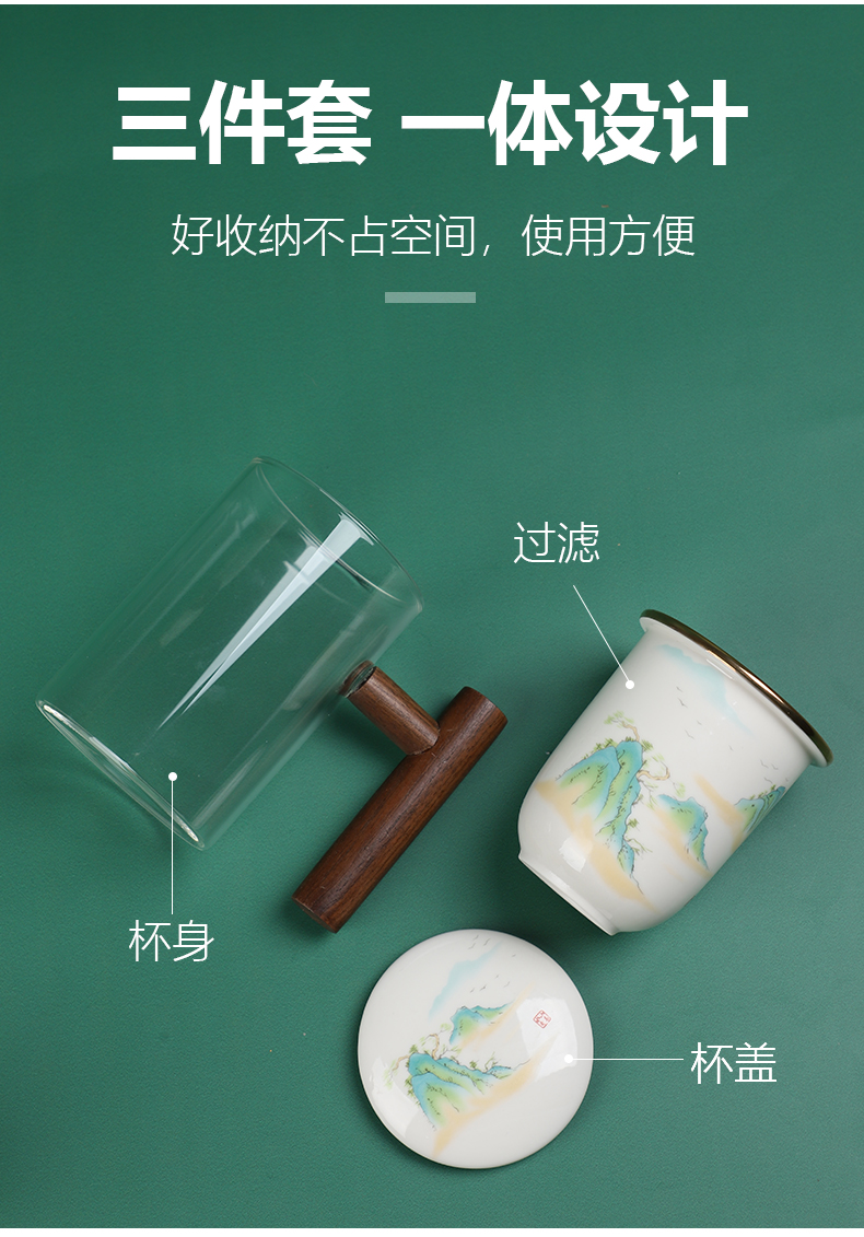 Creative glass heat - resistant glass keller enamel - lined filter office cup cup wood handle tea cup