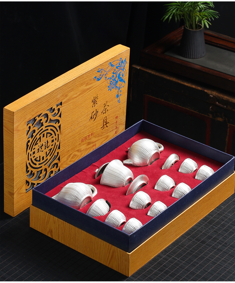 Undressed ore purple sand tea tasted silver gilding kung fu tea sets, home office 999 contracted teapot tea cups
