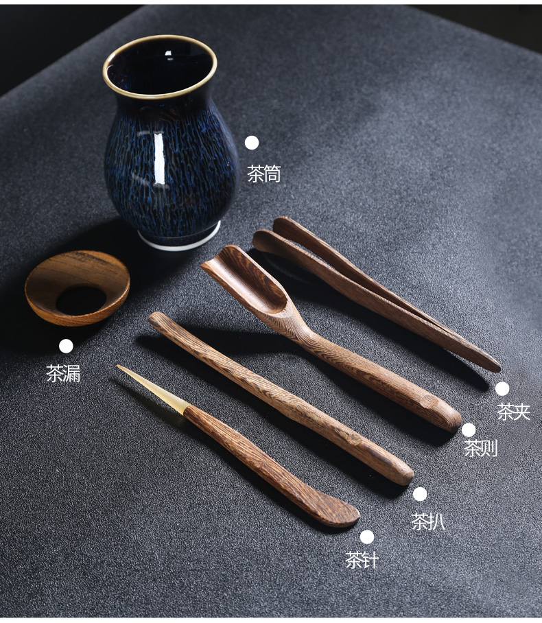 Jingdezhen tea red glaze, 6 gentleman suit ebony kung fu tea accessories zero with solid wood tea tray was home