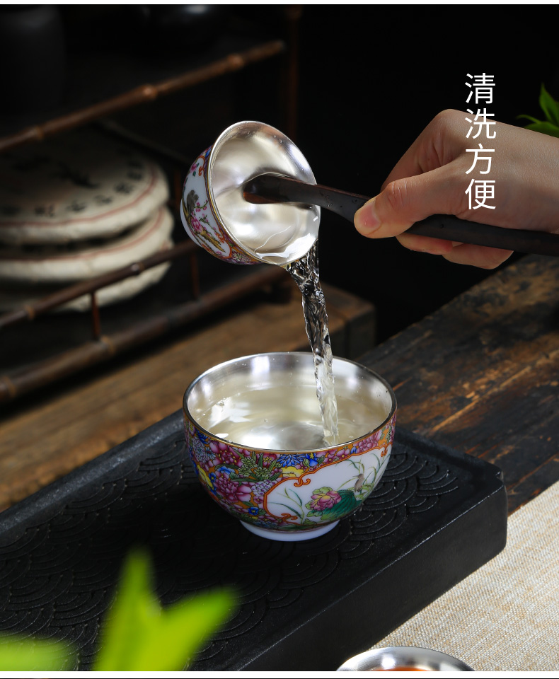 Jingdezhen silver colored enamel kung fu tea set suit mine loader built a complete set of ceramic tea tureen silver cup gift box