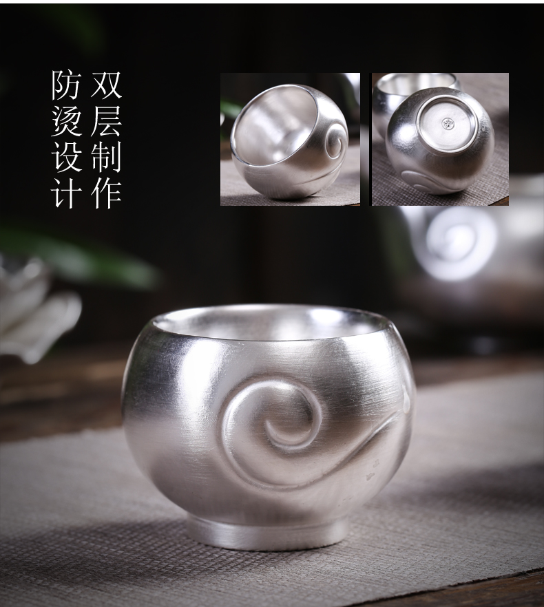 Silver cup 999 sterling Silver, kung fu tea set sample tea cup coppering. As the master CPU ceramics single cup bowl tea light