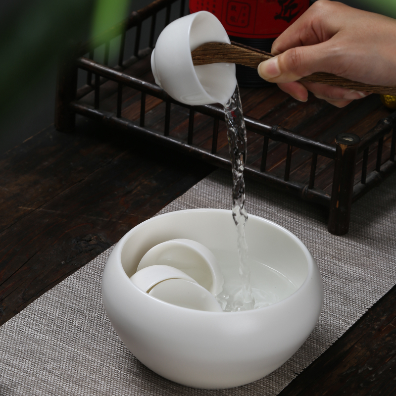 Lin Xiaowei dehua white porcelain tea to wash to the suet jade large writing brush washer water jar biscuit firing for wash cup bowl of kung fu tea accessories