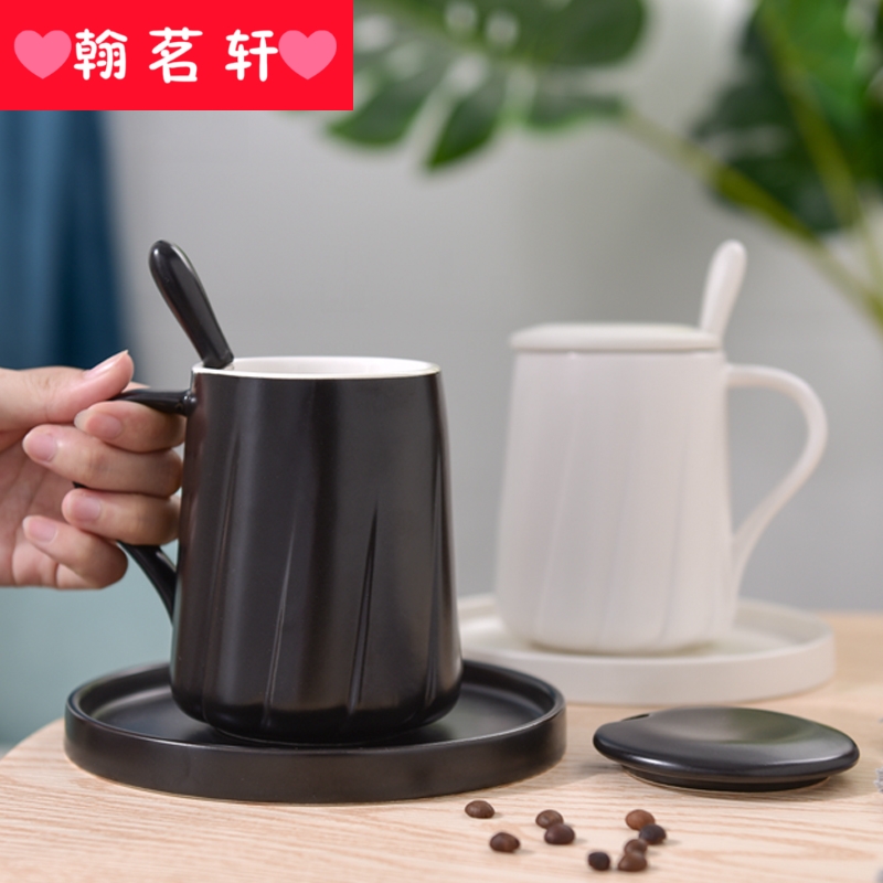 Creative mark cup with cover spoon contracted office coffee cup ceramic cup cup milk cup couples cup