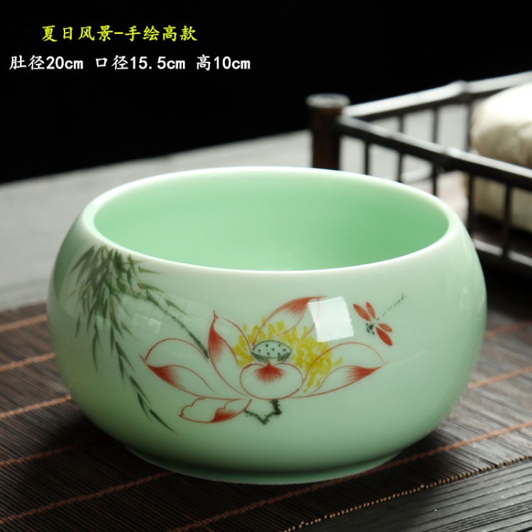 Kung fu tea set elegant celadon porcelain basin for wash cup tea wash bowl of tea large vessels XiCha big writing brush washer water jar