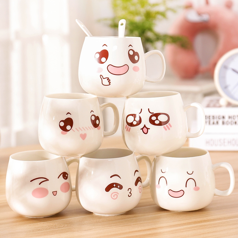 Ceramic keller cup mark female students creative cartoon cup lid couples spoons, cups of coffee with milk to express it