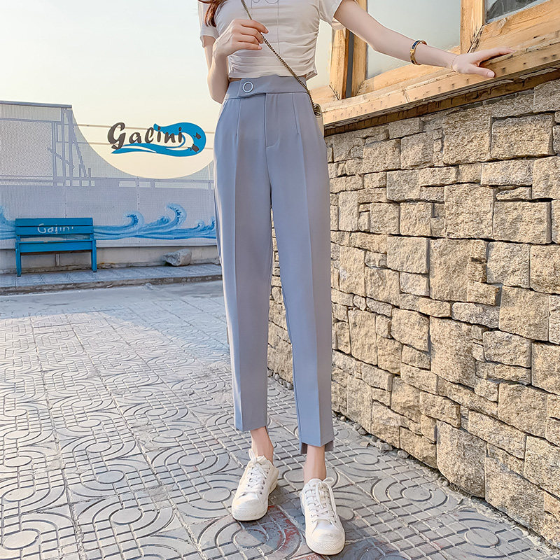 2022 Summer new professional suit pants female straight loose casual pants high waist and thin nine - minute pipe pants