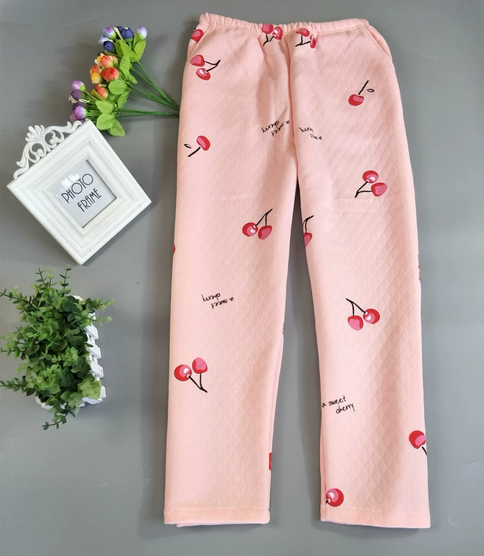 Mùa thu và mùa đông mới của phụ nữ bánh sandwich cotton quần pyjama quần dài dệt kim chần bông cộng với kích thước cotton rộng rãi quần mặc nhà Nhật Bản - Quần tây