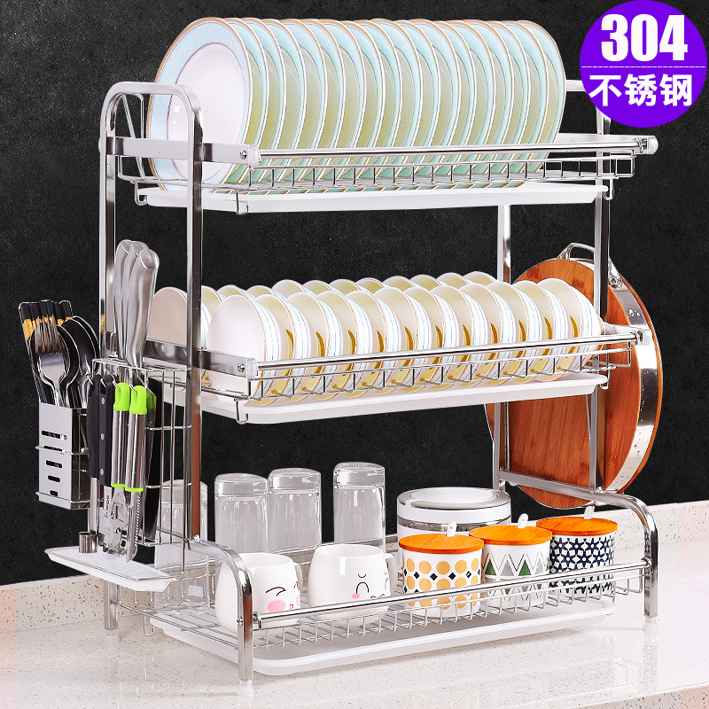 Stainless steel kitchen bowl rack drain rack dish storage layer rack rack put tableware bowl rack storage box artifact