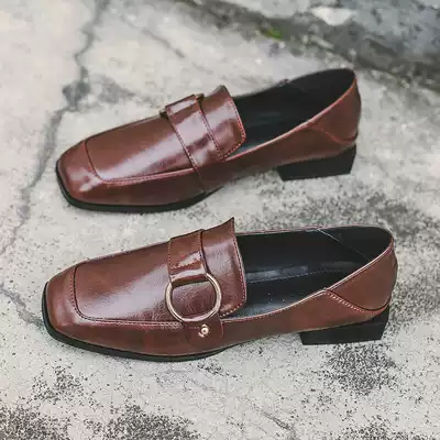 Small leather shoes female British Japanese jk Academy soft leather 2021 New Spring flat square head shoes a pedal