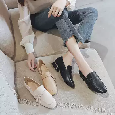 Coarse heel single shoes women's 2019 autumn square heel shoes new autumn shoes loafer shoes soft leather