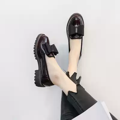 Le Fu shoes female British style small leather shoes thick heel middle heel shoes shallow mouth Japanese jk Joker Joker one pedal high heel soft leather