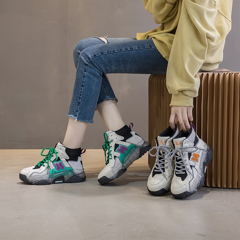 Leather high-top shoes women show feet small ins tide cool net red summer students fried street daddy shoes 2022 autumn new